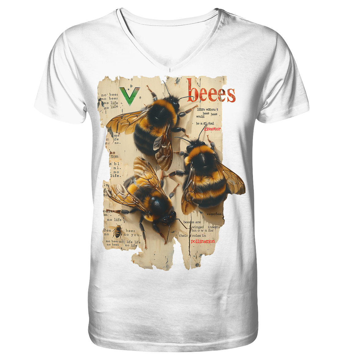 Motiv "no bees, no life" - Herren Bio T-Shirt V-Ausschnitt
