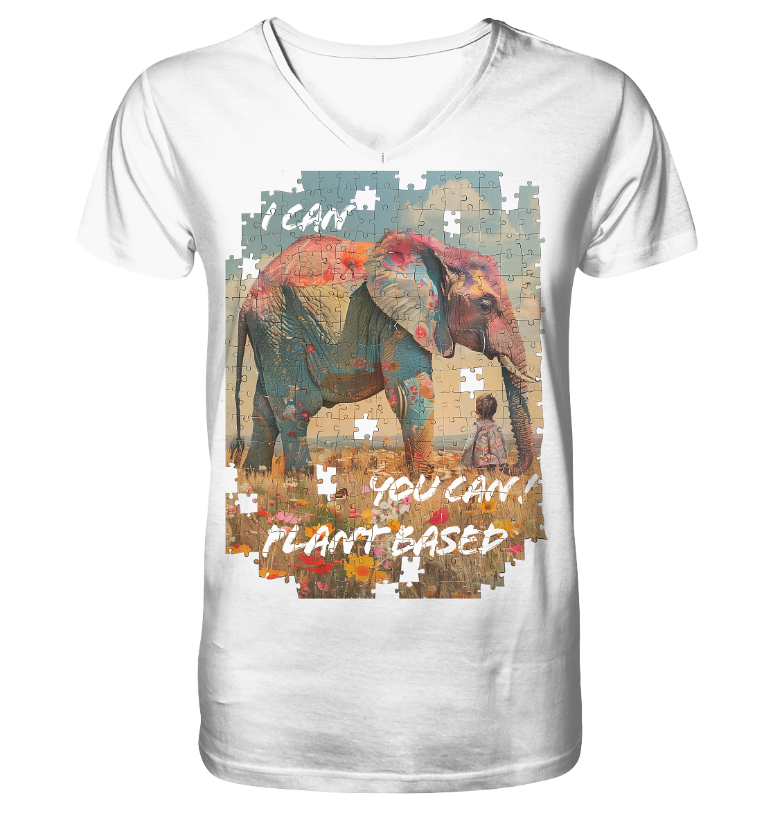 Motiv "plant based elephant" - Herren Bio T-Shirt V-Ausschnitt