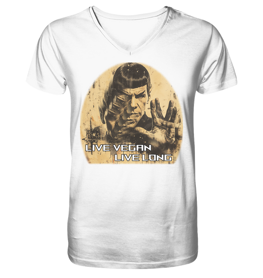 "live vegan live long" motif - Men's organic V-neck T-shirt