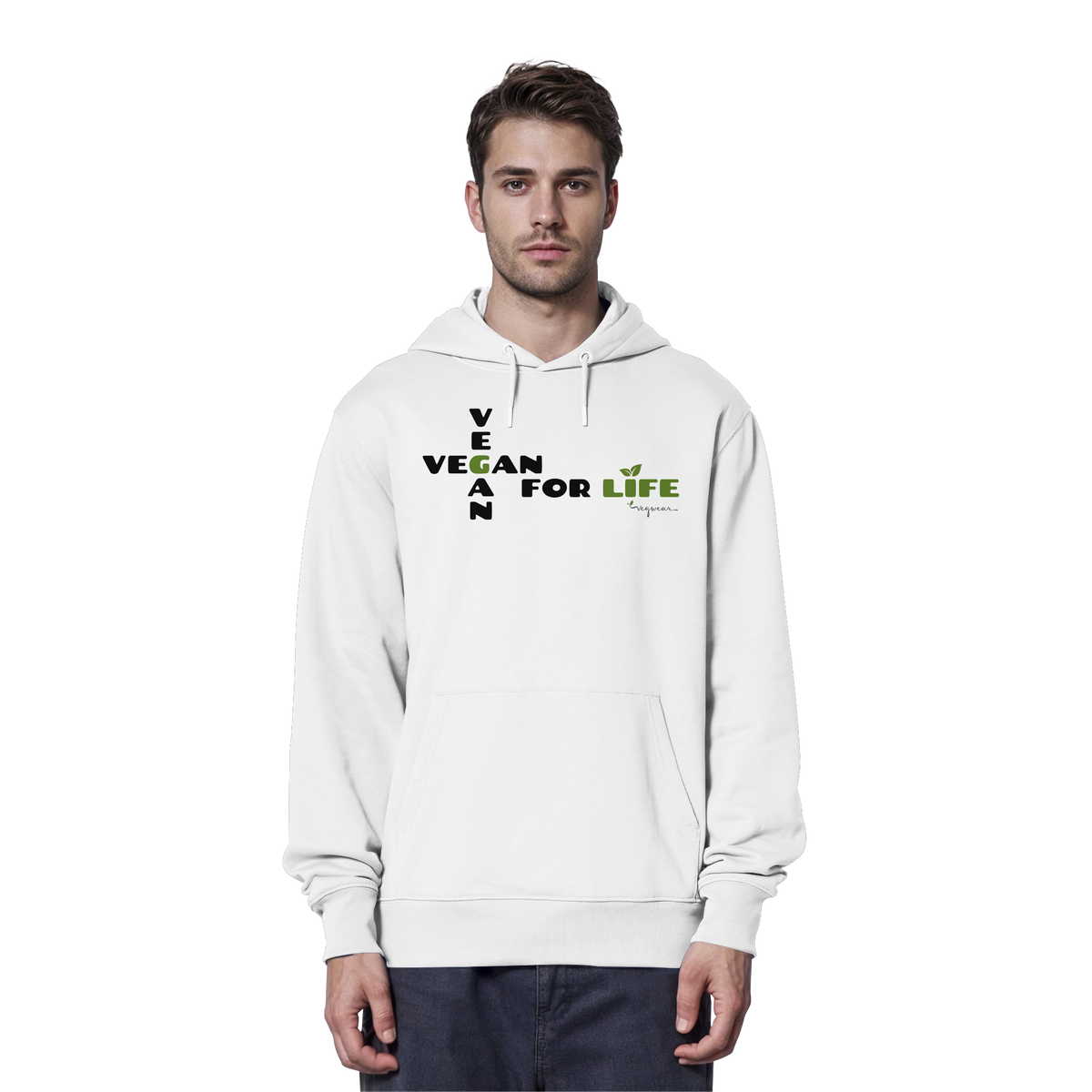 veganer unisex Hoodie / Kapuzenpulli - "vegan for life" - Bio-Baumwolle - vegwear
