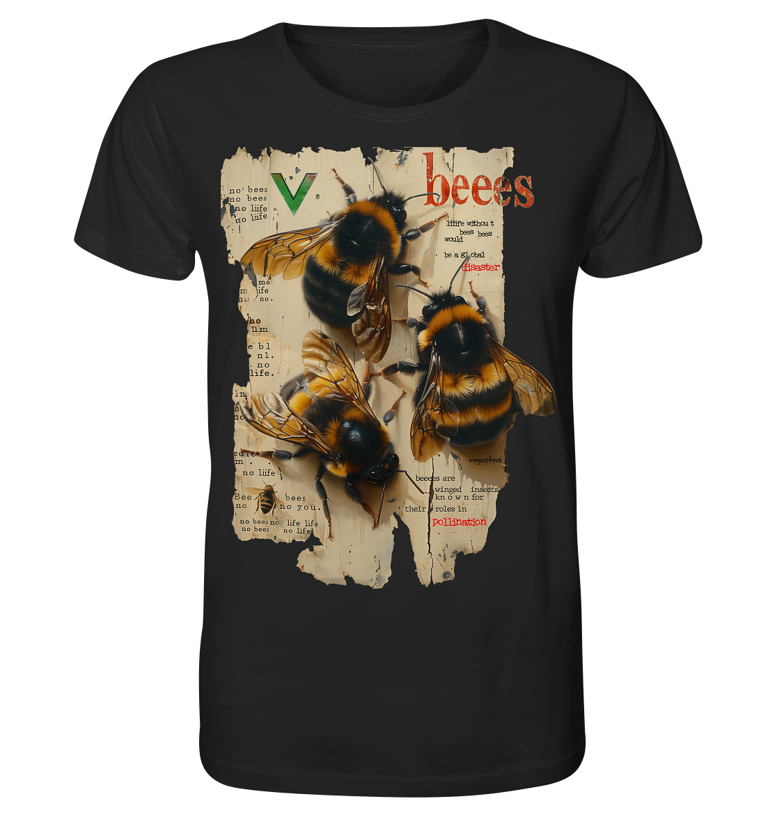 Motif "no bees, no life" - unisex organic T-shirt