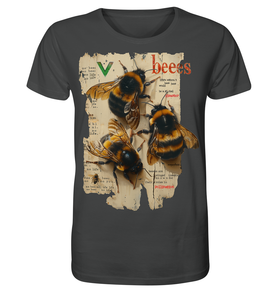 Motif "no bees, no life" - unisex organic T-shirt