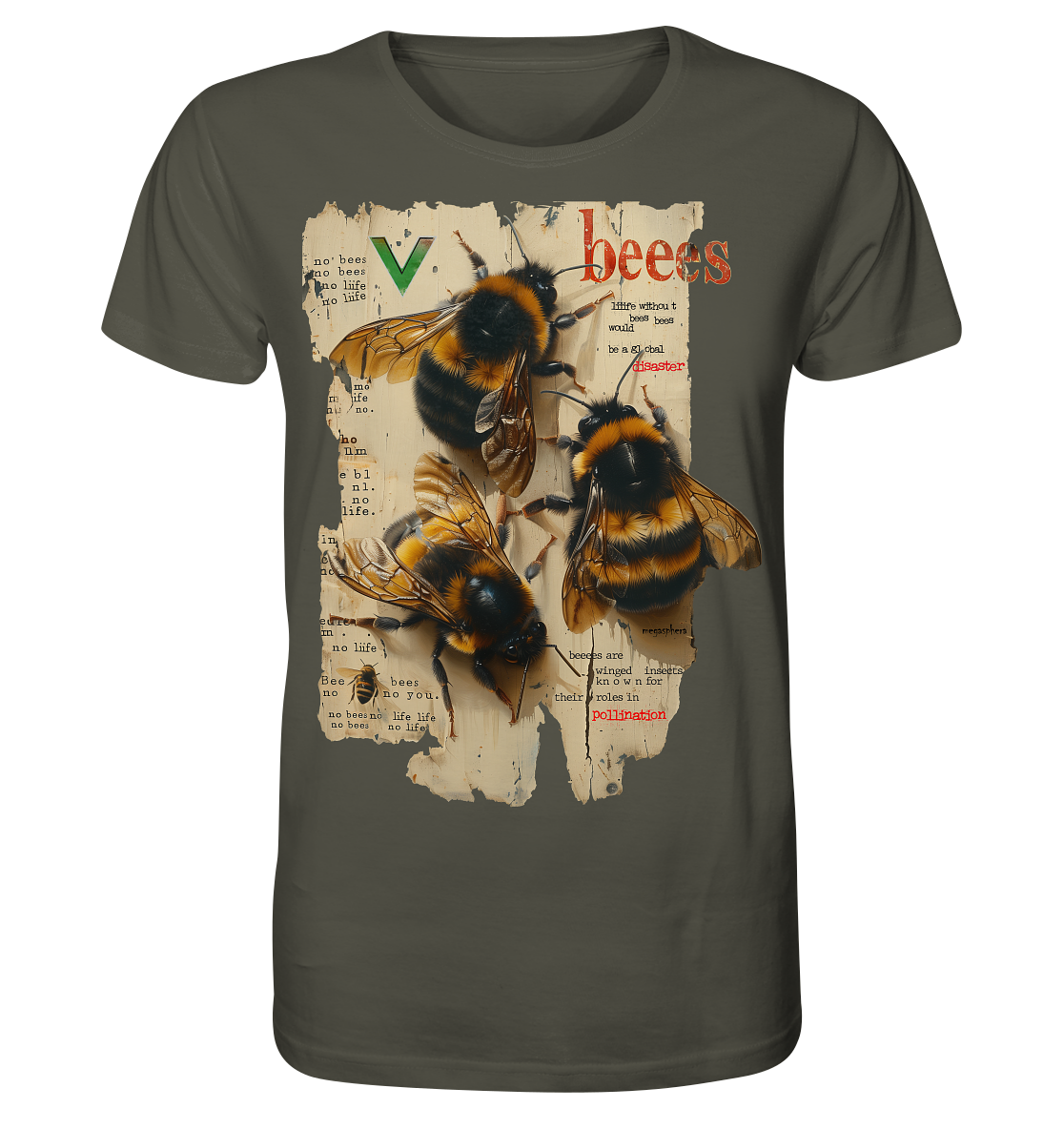 Motif "no bees, no life" - unisex organic T-shirt