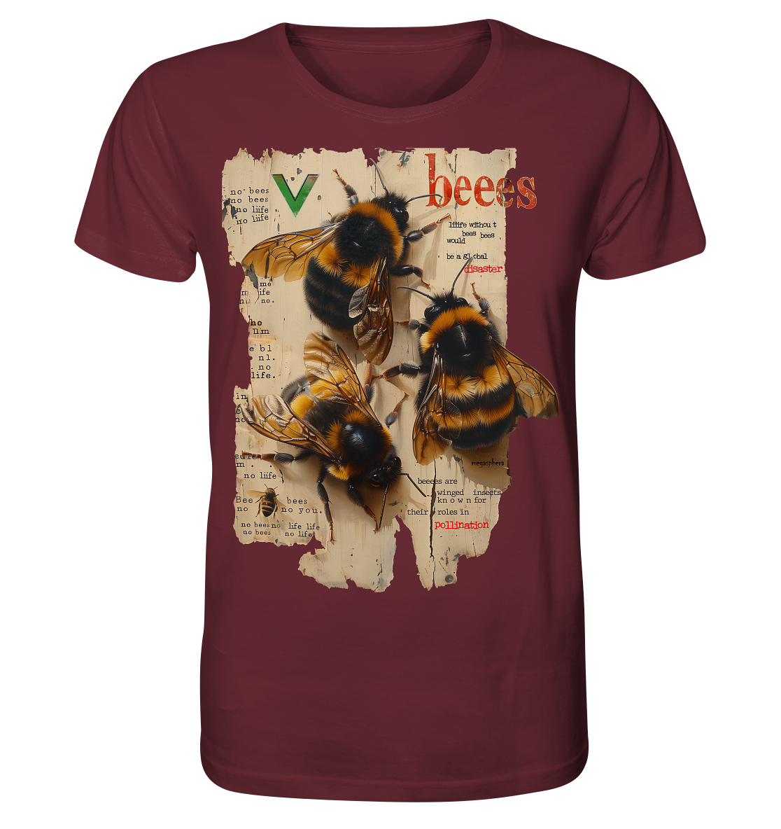 Motif "no bees, no life" - unisex organic T-shirt