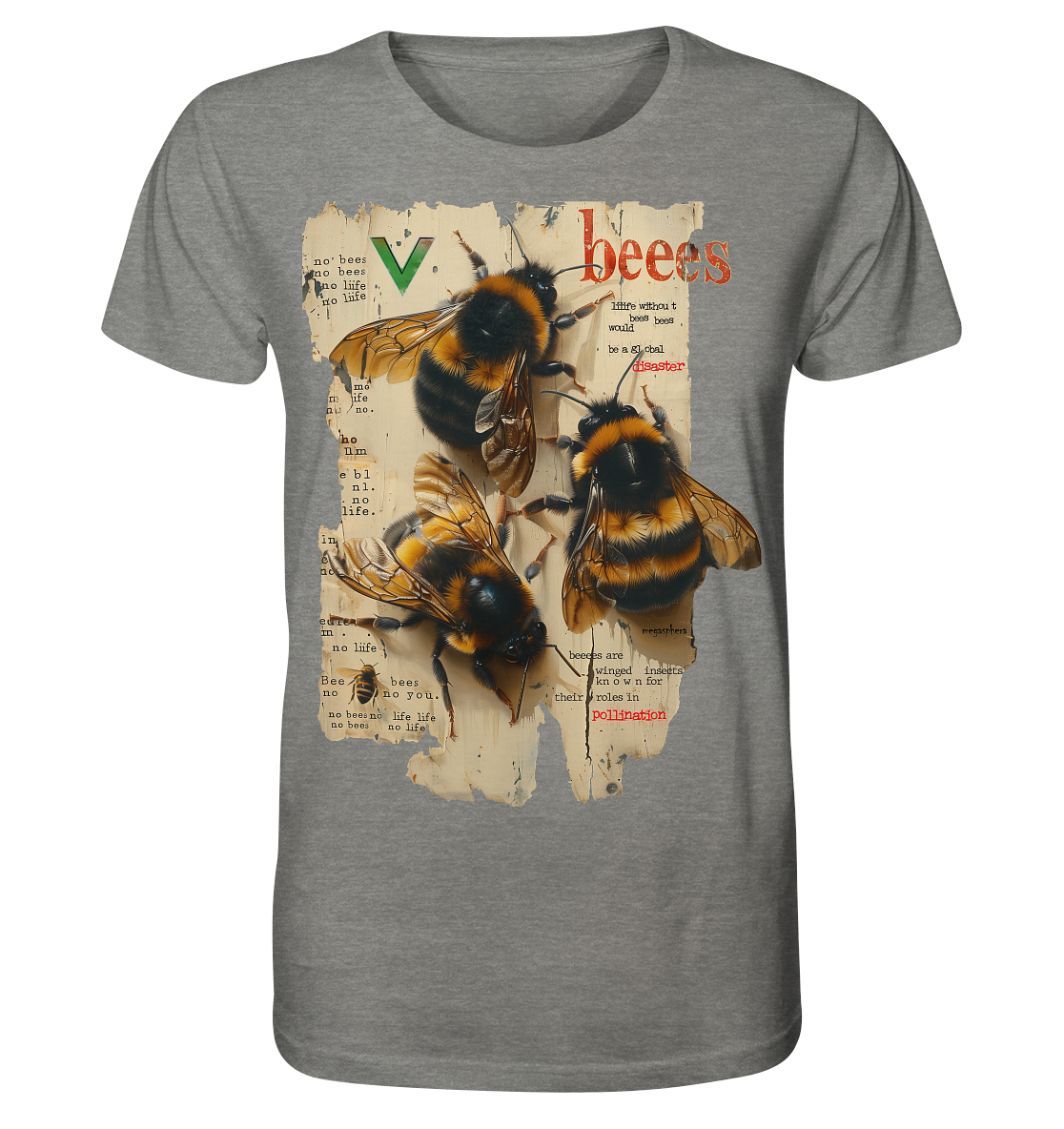 Motif "no bees, no life" - unisex organic T-shirt