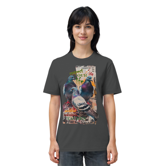 vegwear "respect our life - Tauben" - unisex Bio T-Shirt, vegan, nachhaltig