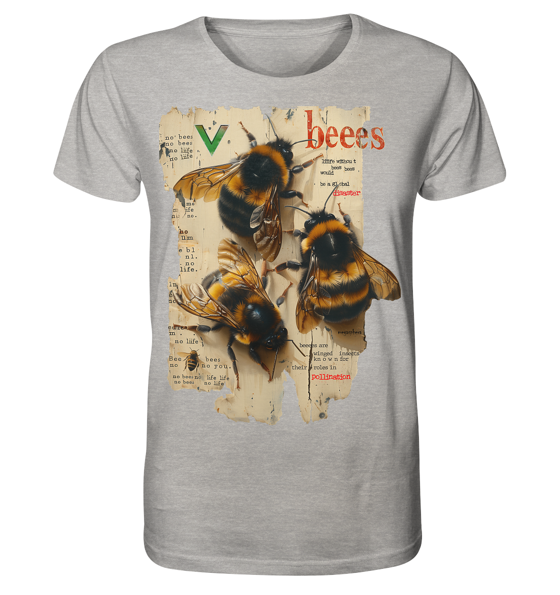 Motif "no bees, no life" - unisex organic T-shirt