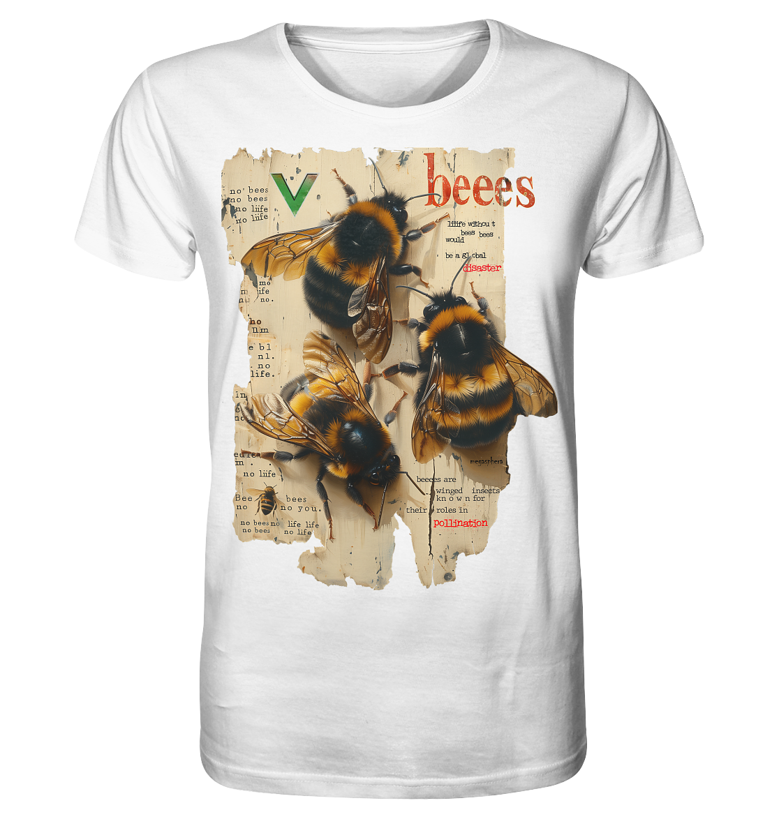 Motif "no bees, no life" - unisex organic T-shirt