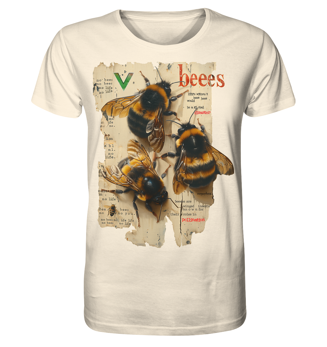 Motif "no bees, no life" - unisex organic T-shirt