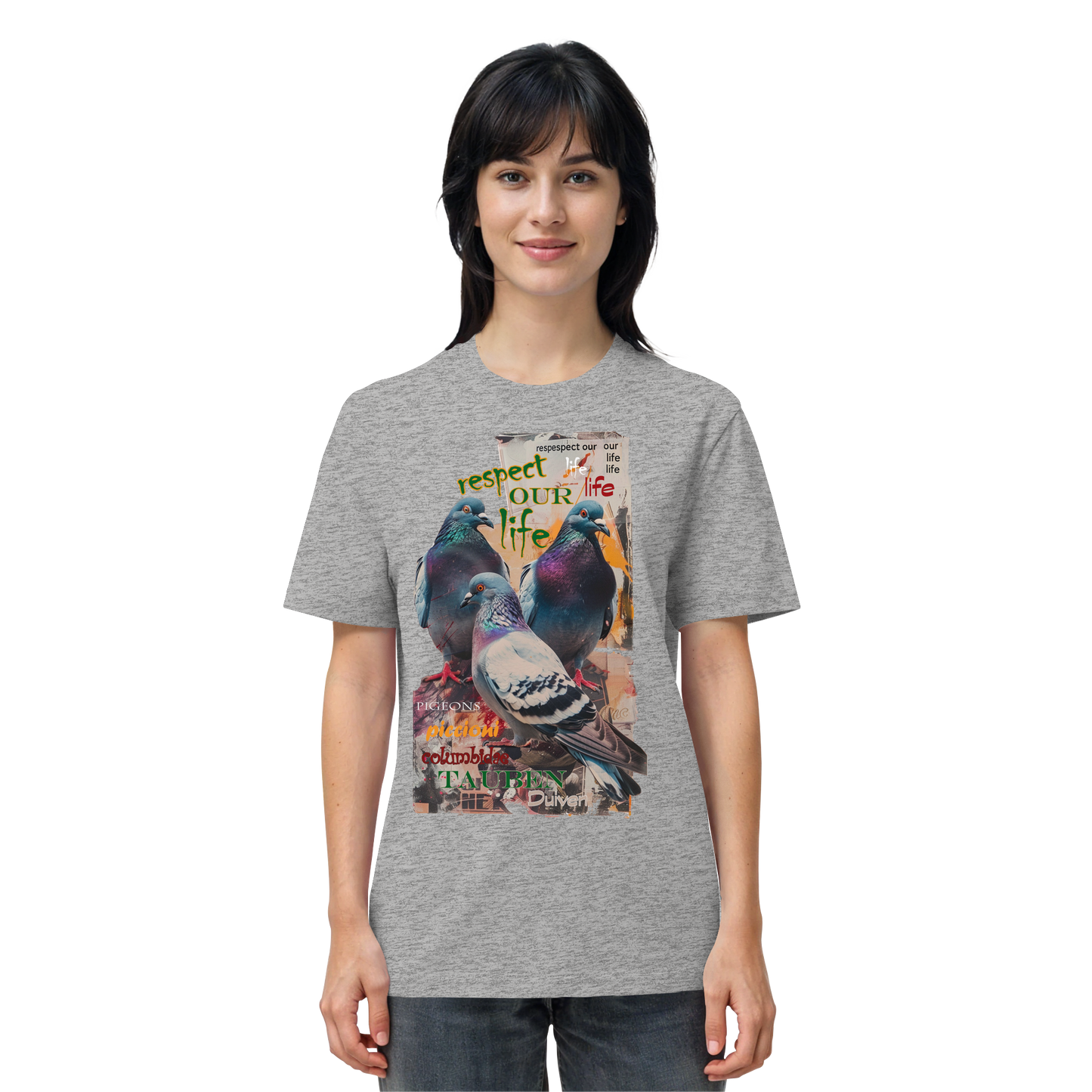 vegwear "respect our life - Tauben" - unisex Bio T-Shirt, vegan, nachhaltig