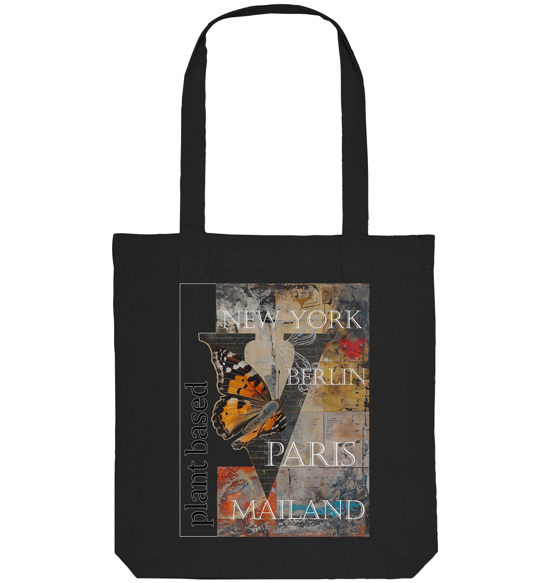 "plant based cities" motif - organic shopping bag