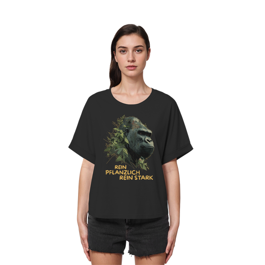 vegwear "Gorilla, rein pflanzlich rein stark" - oversized Damen T-Shirt mit Fledermausärmel