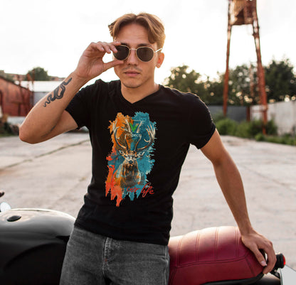 Motiv "respect our life, go vegan" - Herren Bio T-Shirt V-Ausschnitt