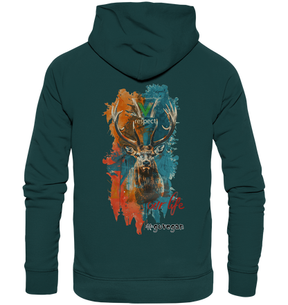 Motiv "respect our life, go vegan" - unisex Bio Hoodie / Kapuzenpulli
