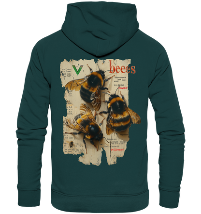 Motif "no bees, no life" - unisex organic hoodie / hooded sweatshirt