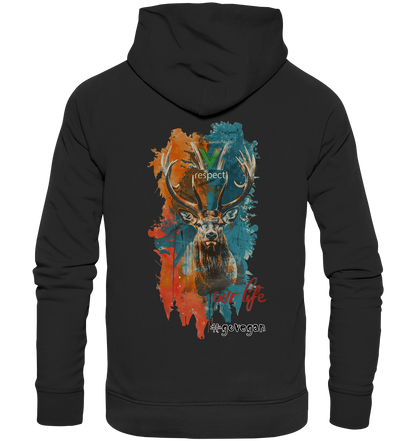 Motiv "respect our life, go vegan" - unisex Bio Hoodie / Kapuzenpulli