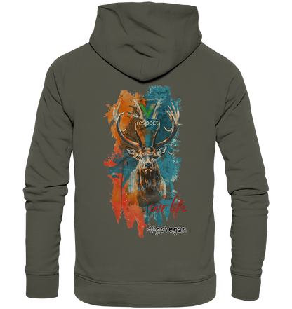 Motiv "respect our life, go vegan" - unisex Bio Hoodie / Kapuzenpulli