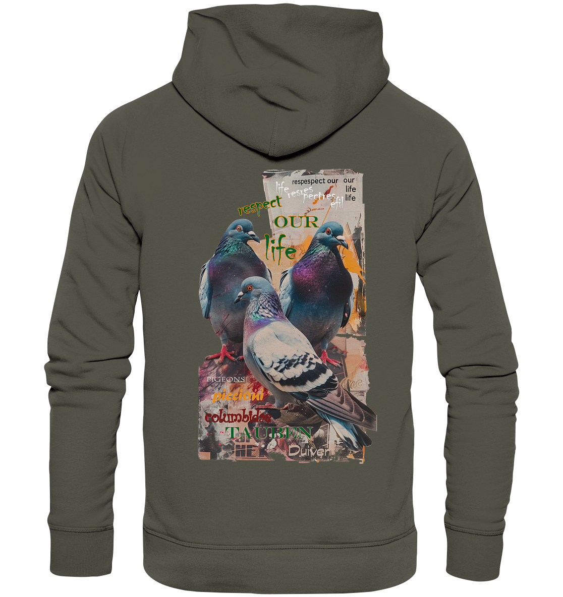 Motif "respect our life - pigeons" - unisex organic hoodie / hooded sweatshirt