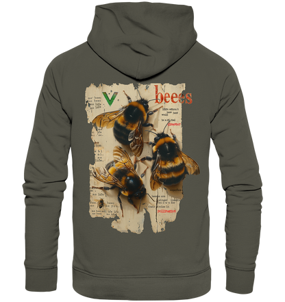 Motif "no bees, no life" - unisex organic hoodie / hooded sweatshirt