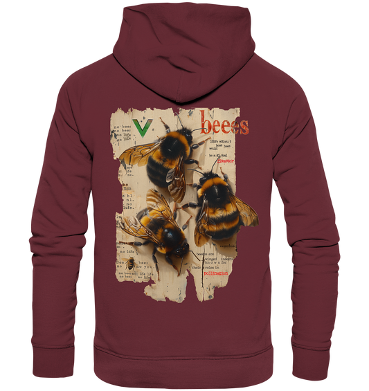 Motif "no bees, no life" - unisex organic hoodie / hooded sweatshirt