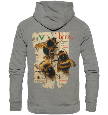 Motif "no bees, no life" - unisex organic hoodie / hooded sweatshirt