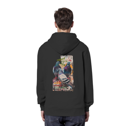 veganer unisex Hoodie / Kapuzenpulli - "respect our life - Tauben" - Bio-Baumwolle - vegwear