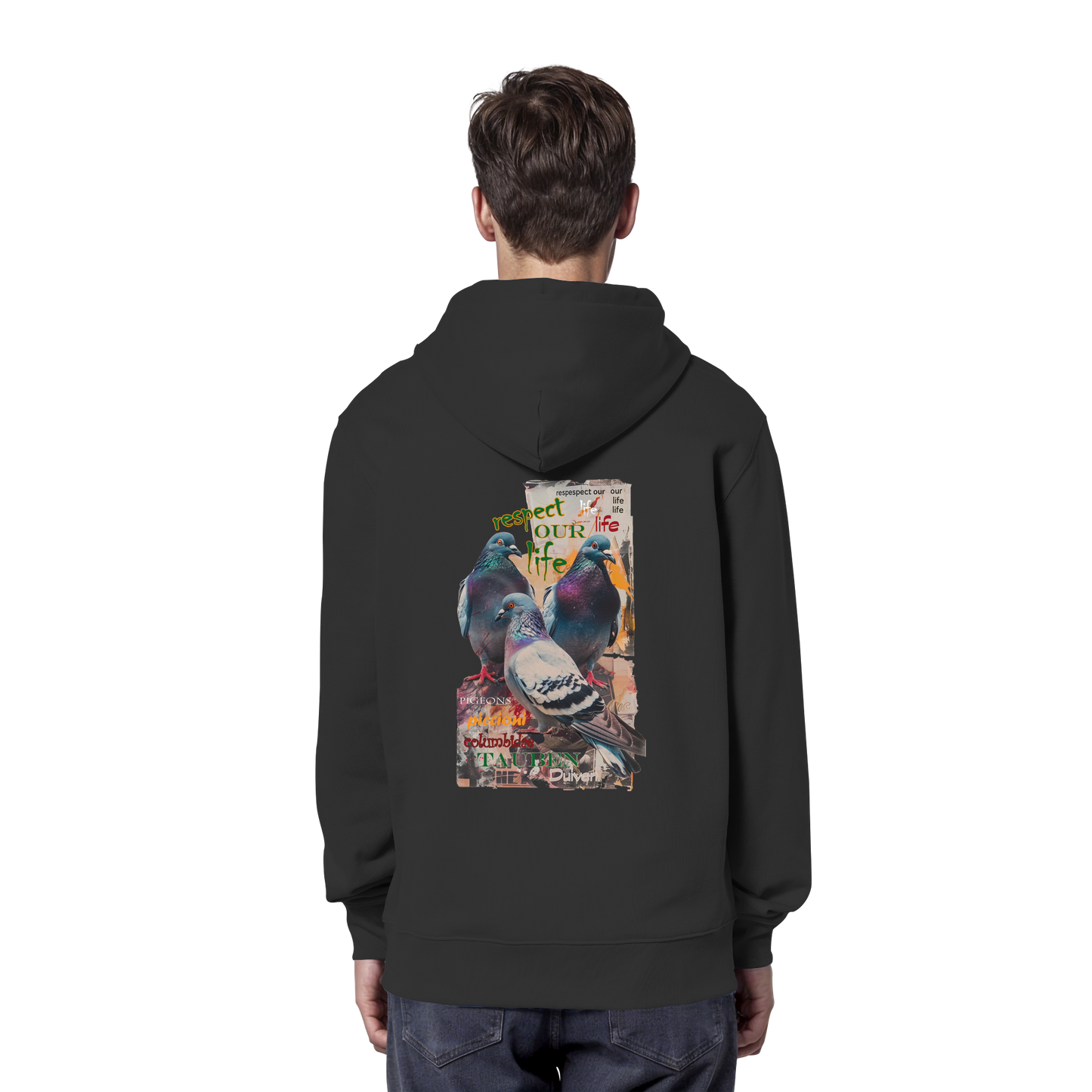 vegwear "respect our life - Tauben" - unisex Bio Hoodie / Kapuzenpulli