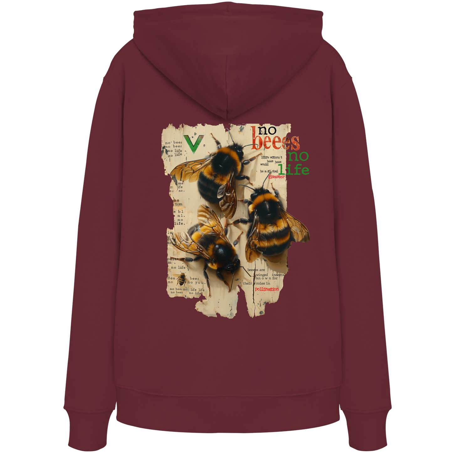 vegwear "no bees no life" - unisex Bio Hoodie / Kapuzenpulli, vegan