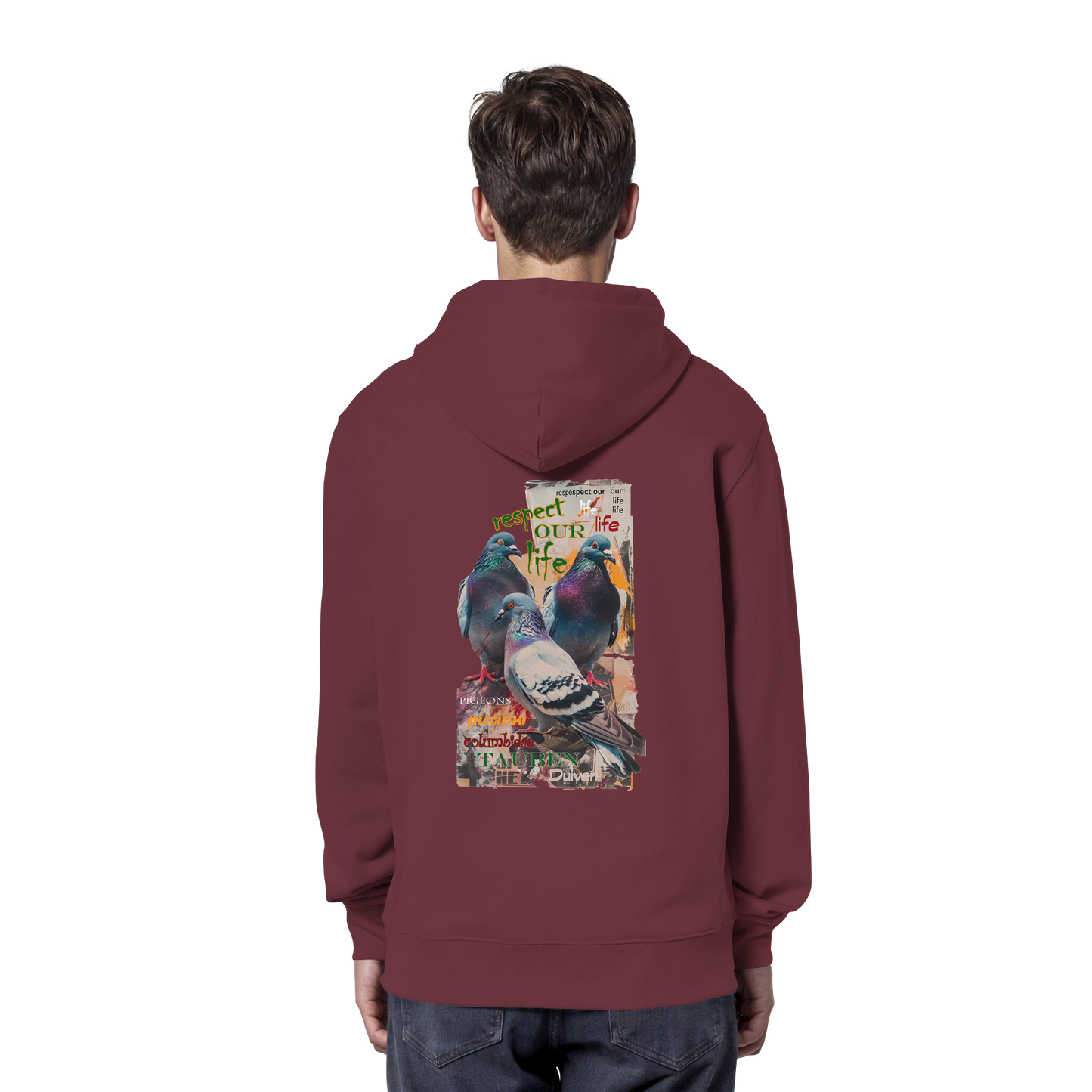 vegwear "respect our life - Tauben" - unisex Bio Hoodie / Kapuzenpulli