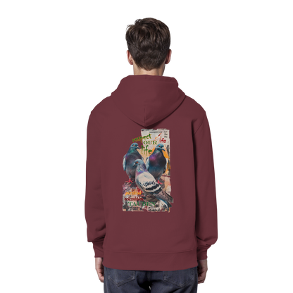 veganer unisex Hoodie / Kapuzenpulli - "respect our life - Tauben" - Bio-Baumwolle - vegwear