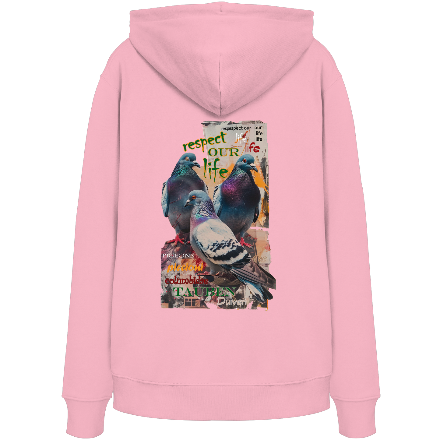 vegwear "respect our life - Tauben" - unisex Bio Hoodie / Kapuzenpulli