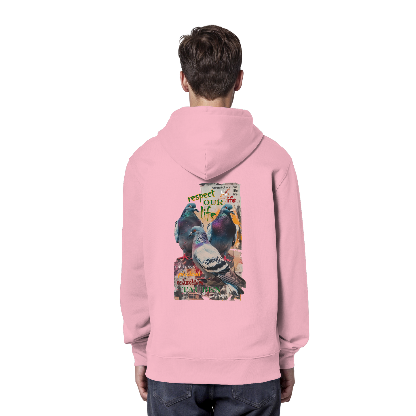vegwear "respect our life - Tauben" - unisex Bio Hoodie / Kapuzenpulli