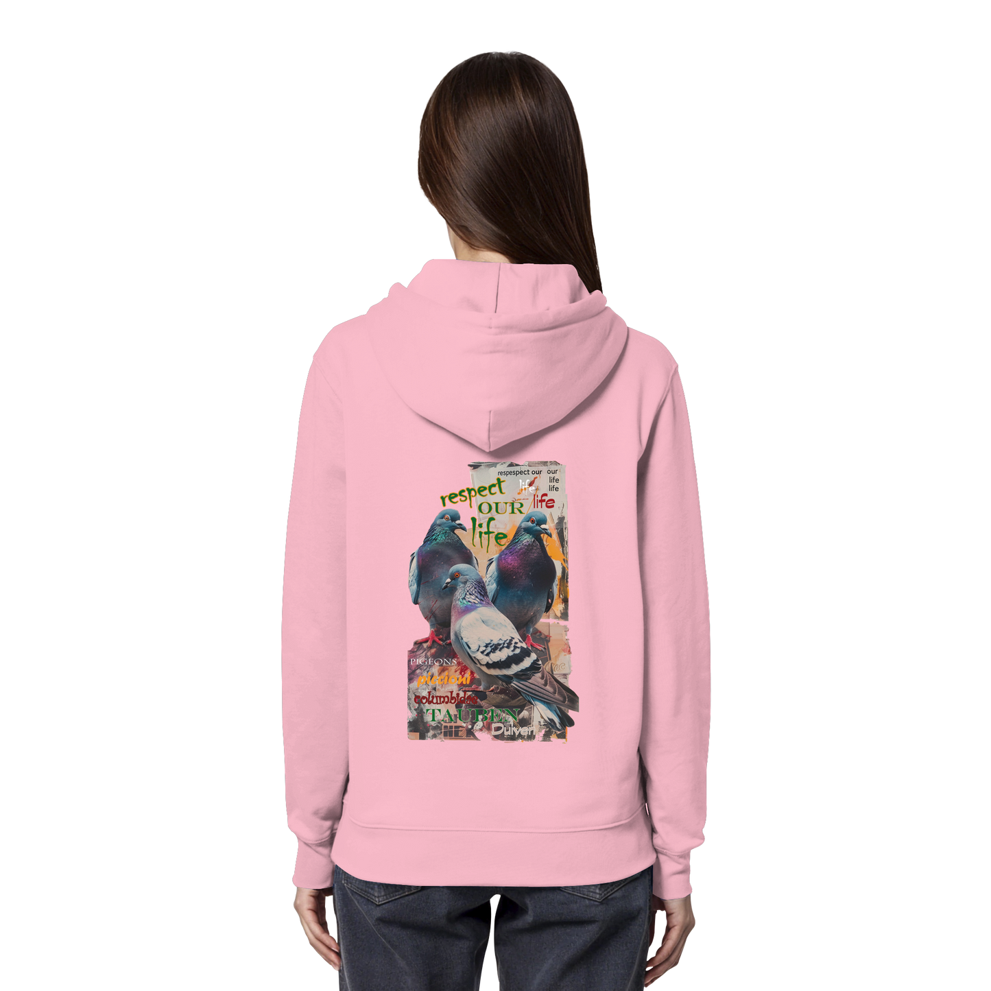vegwear "respect our life - Tauben" - unisex Bio Hoodie / Kapuzenpulli