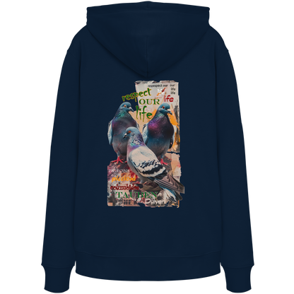veganer unisex Hoodie / Kapuzenpulli - "respect our life - Tauben" - Bio-Baumwolle - vegwear