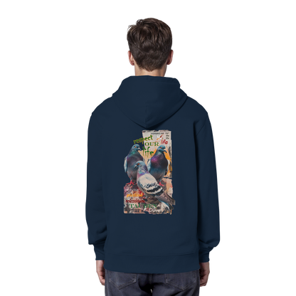 veganer unisex Hoodie / Kapuzenpulli - "respect our life - Tauben" - Bio-Baumwolle - vegwear