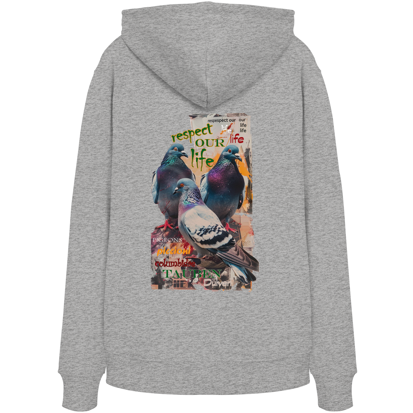 vegwear "respect our life - Tauben" - unisex Bio Hoodie / Kapuzenpulli