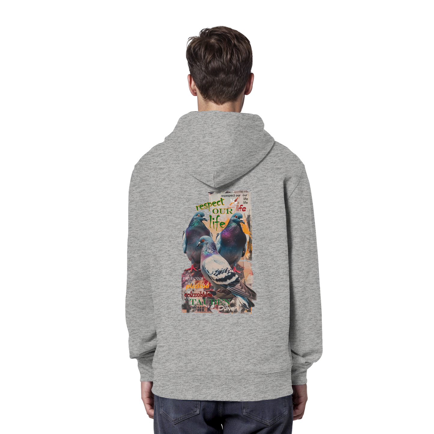 vegwear "respect our life - Tauben" - unisex Bio Hoodie / Kapuzenpulli