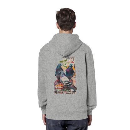 veganer unisex Hoodie / Kapuzenpulli - "respect our life - Tauben" - Bio-Baumwolle - vegwear