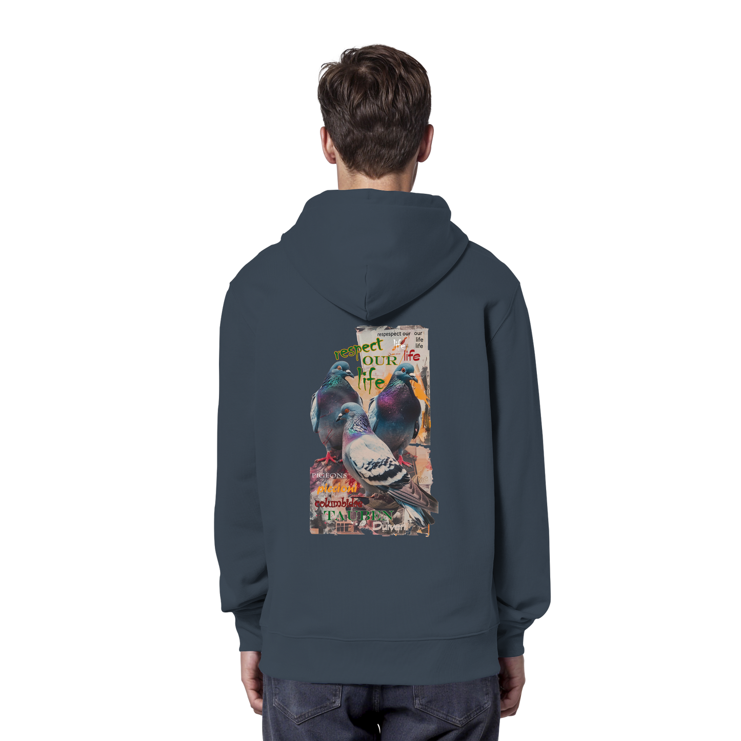 vegwear "respect our life - Tauben" - unisex Bio Hoodie / Kapuzenpulli