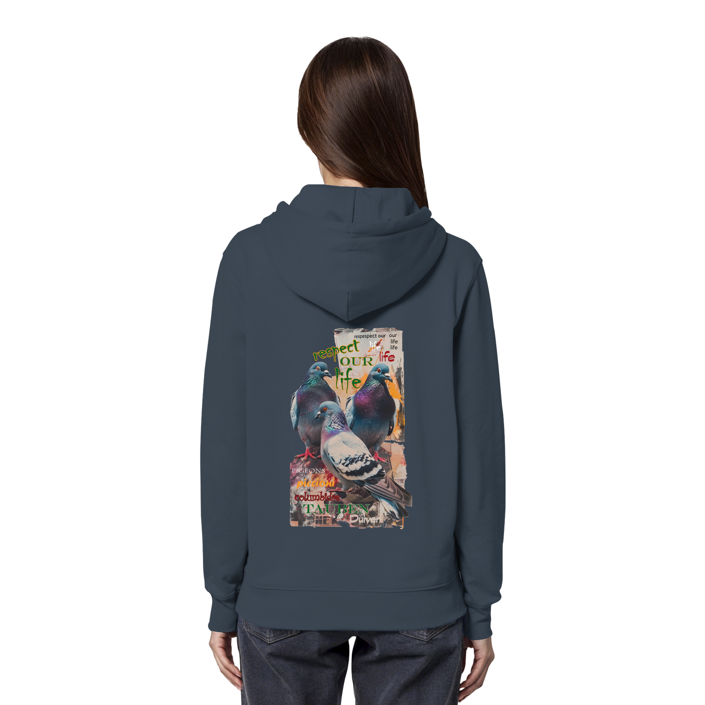 vegwear "respect our life - Tauben" - unisex Bio Hoodie / Kapuzenpulli