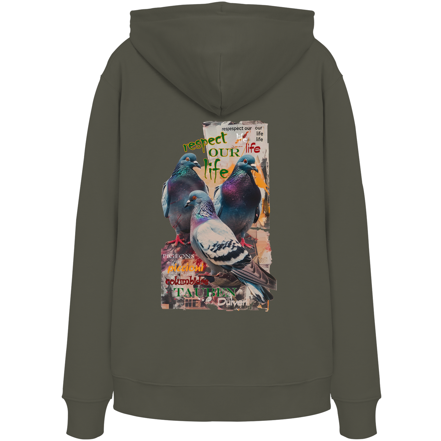 vegwear "respect our life - Tauben" - unisex Bio Hoodie / Kapuzenpulli