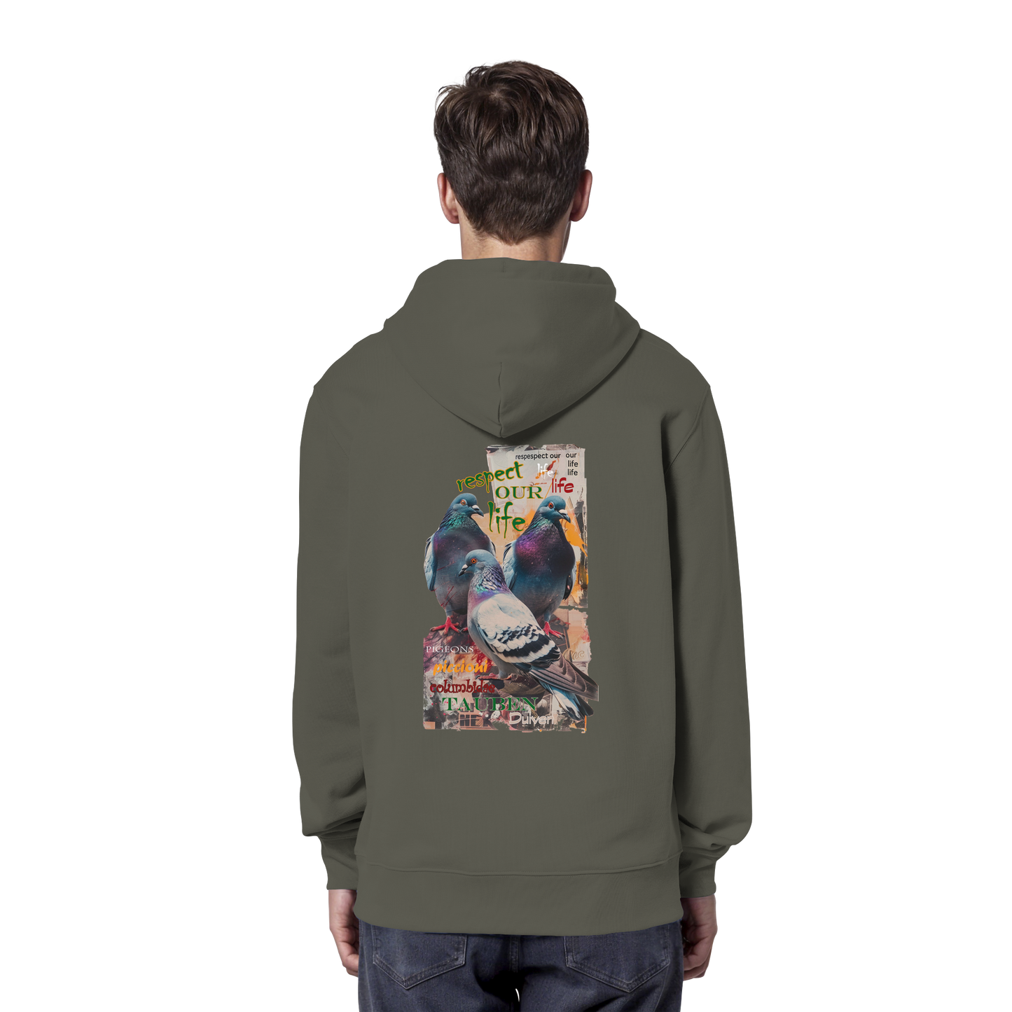 vegwear "respect our life - Tauben" - unisex Bio Hoodie / Kapuzenpulli