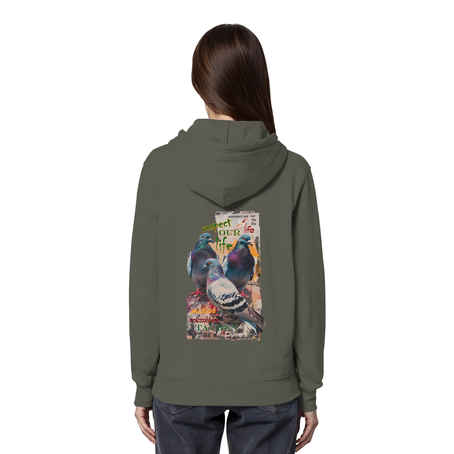 vegwear "respect our life - Tauben" - unisex Bio Hoodie / Kapuzenpulli