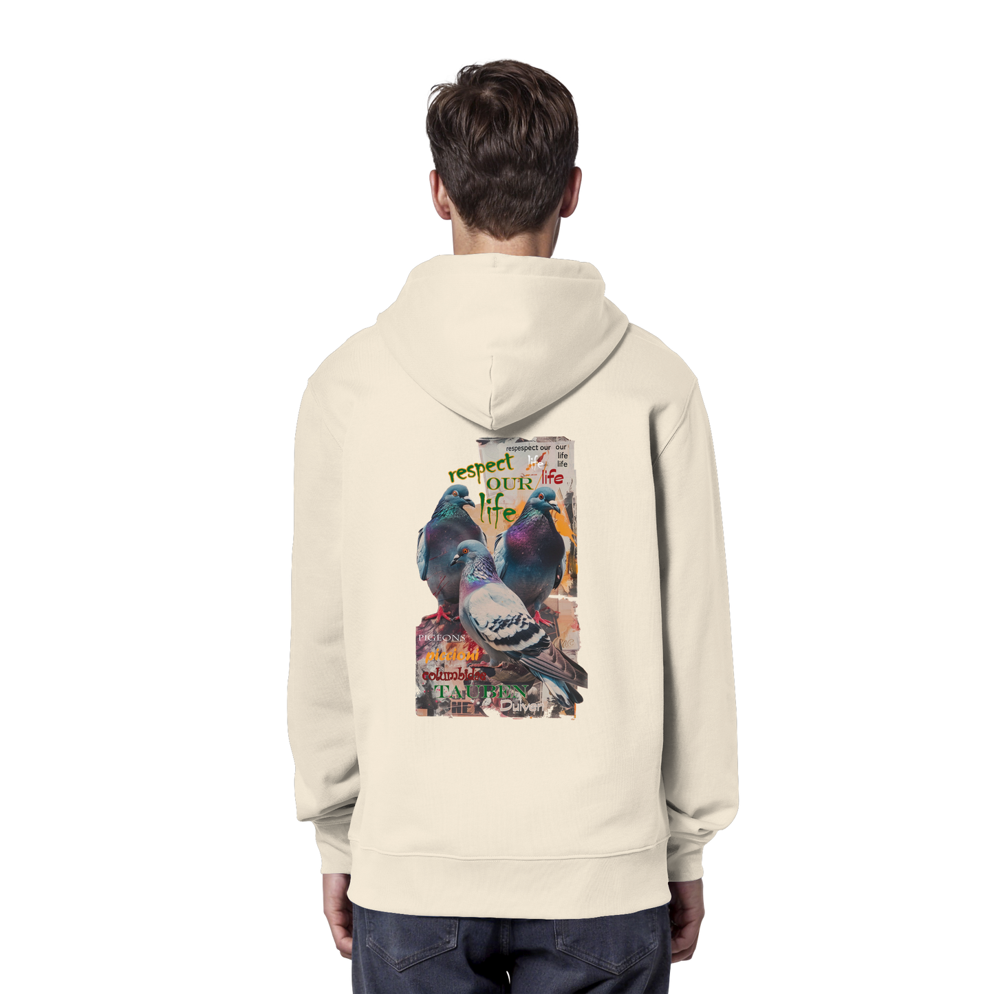 vegwear "respect our life - Tauben" - unisex Bio Hoodie / Kapuzenpulli