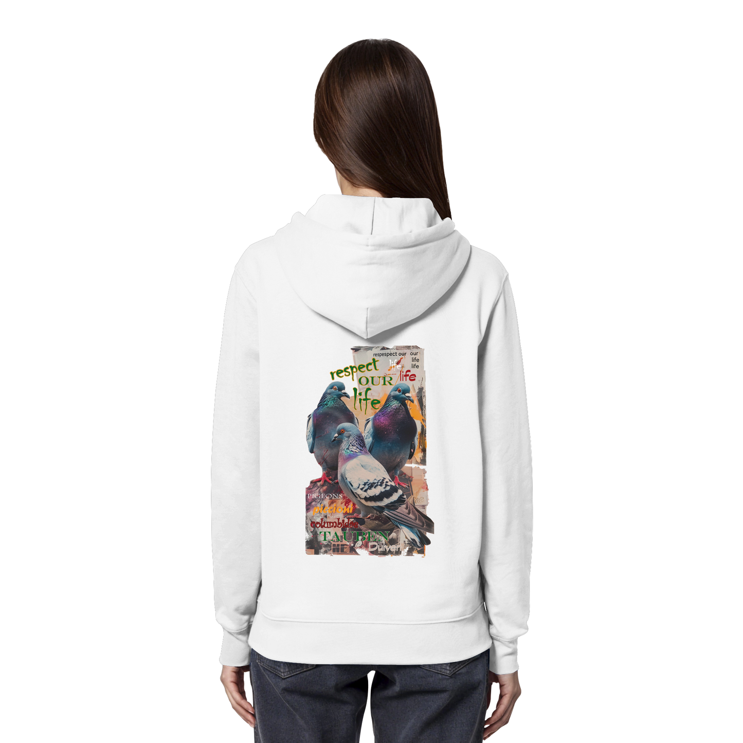 vegwear "respect our life - Tauben" - unisex Bio Hoodie / Kapuzenpulli