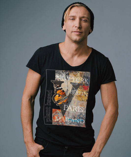 Motiv "plant based cities"- Herren Bio T-Shirt V-Ausschnitt