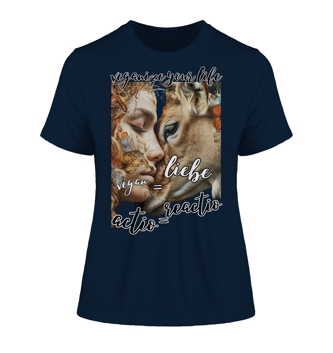 Motif "actio = reactio" - tight-fitting women's organic T-shirt