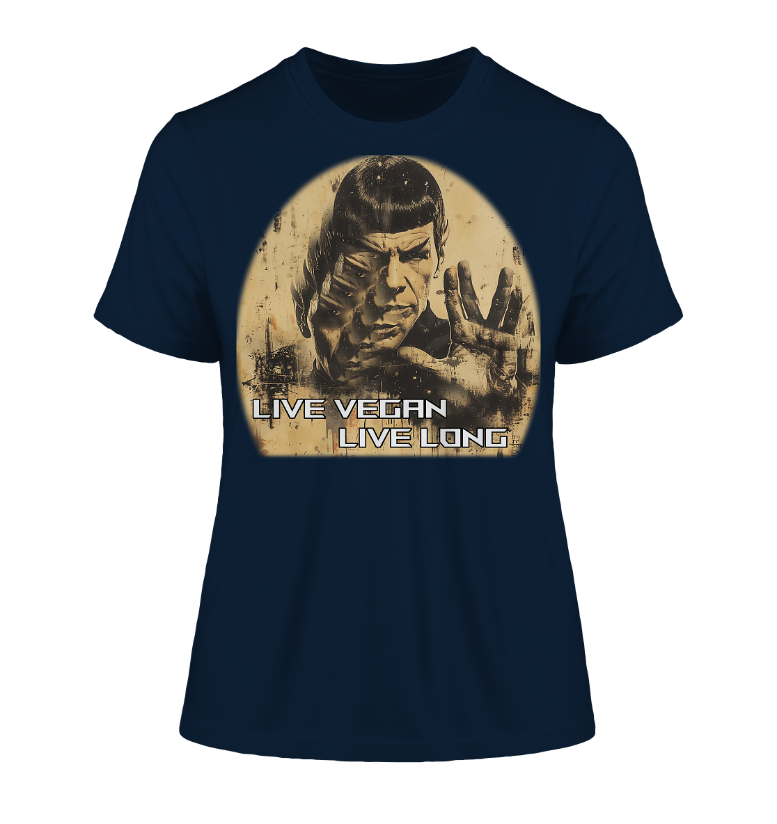 Motiv "live vegan live long" - eng geschnittenes Damen Bio T-Shirt