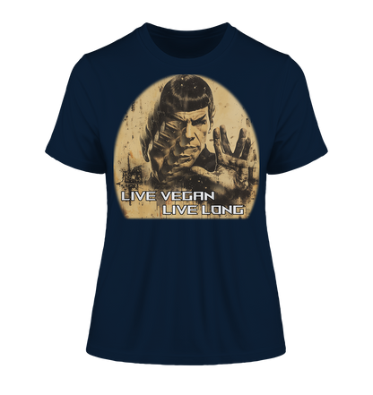 Motiv "live vegan live long" - eng geschnittenes Damen Bio T-Shirt