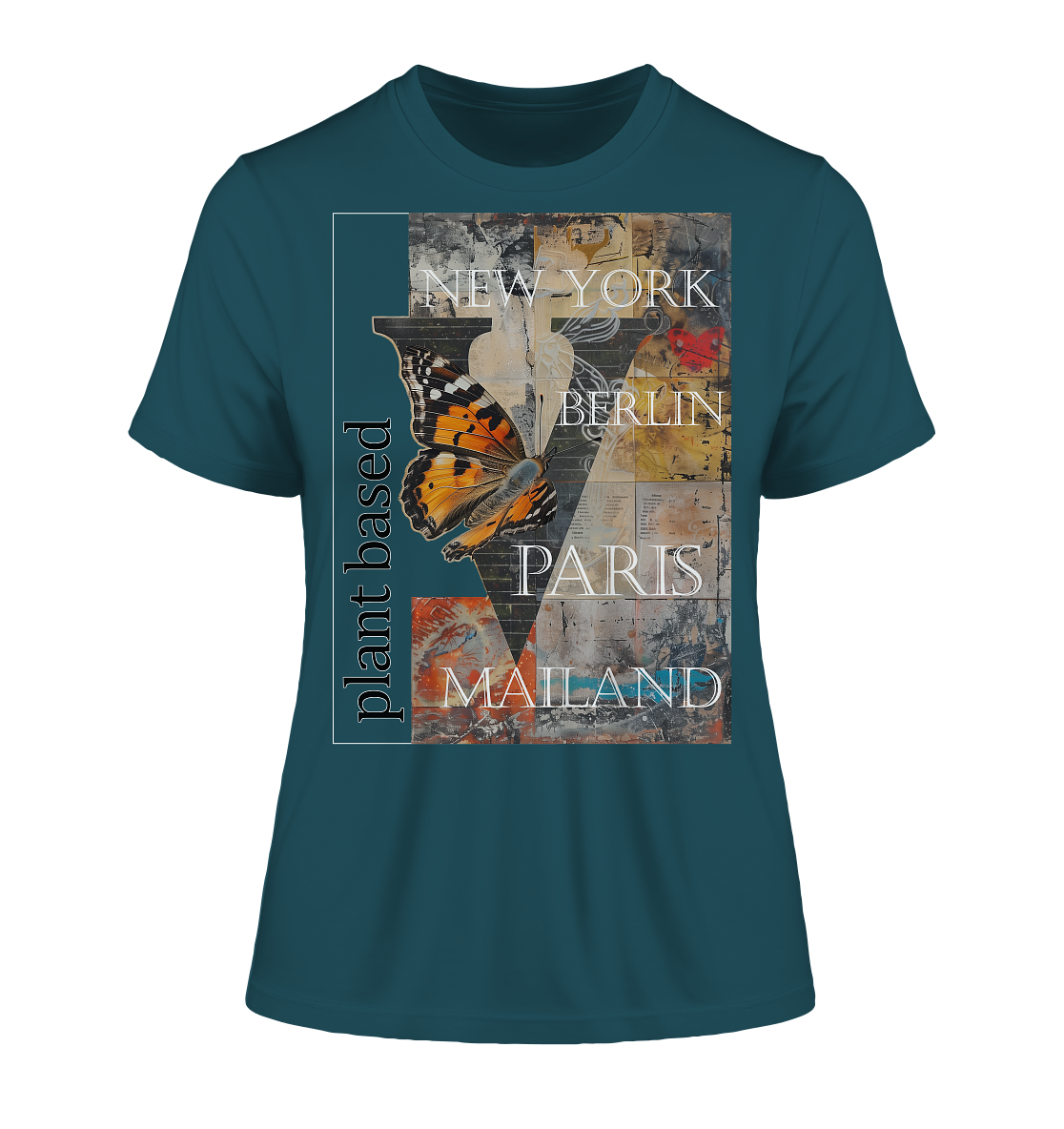 Motiv "plant based cities" - eng geschnittenes Damen Bio T-Shirt